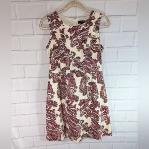 Limited White/Pink Paisley Textured  A-Line Dress